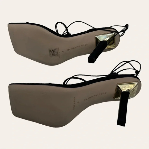 NEW IN BOX GOOD AMERICAN CAGED SLANTED SANDALS BLACK IN COLOR SIZE 9 SQUARED TOE - Picture 8 of 8